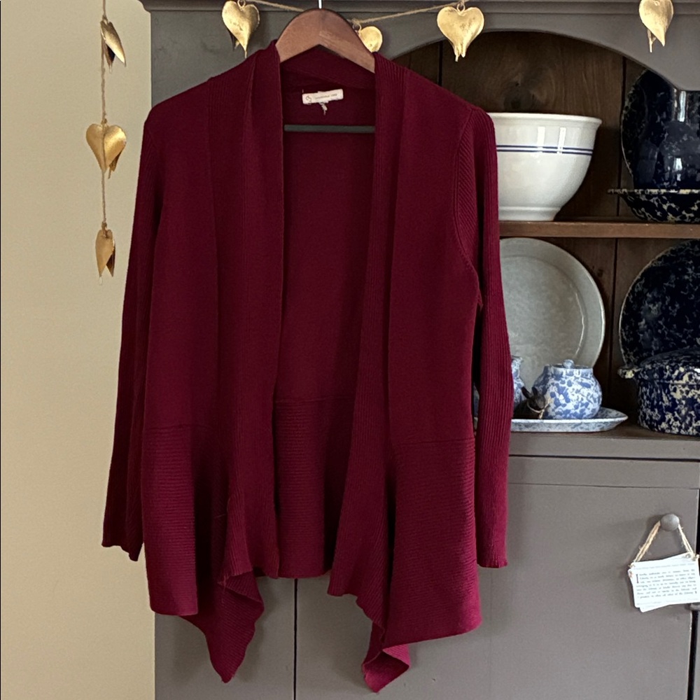 Dress Barn open cardigan in rich burgundy